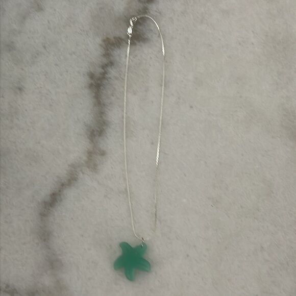 Silver .925 Necklace with Green Cultured Sea Glass Star Fish Pendant NWT - Picture 4 of 5